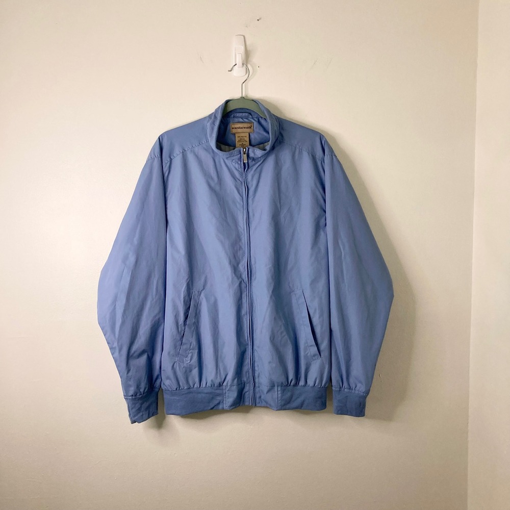 Scandia Woods Mens Light Blue Full Zip Windbreaker Jacket M Harrington Casual